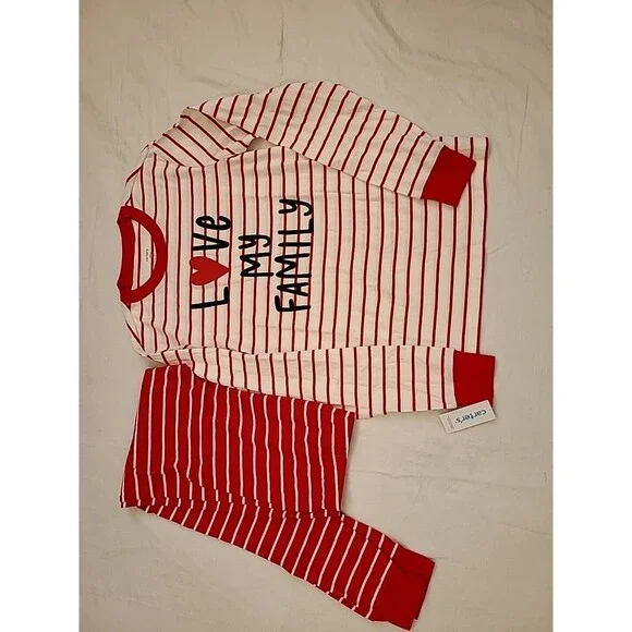 NWT Adult Carters Christmas Pajamas Pjs 2 pc White Red Medium Loungewear - Picture 2 of 11